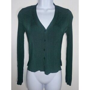 Y2K Abercrombie & Fitch Ribbed Button Front V Neck Cardigan Sweater Green Small